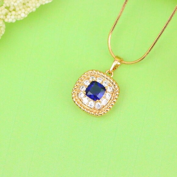 "Elegant Blue Square Pendant with Sparkling Crystal Border, XPPT1664 - Picture 12 of 13